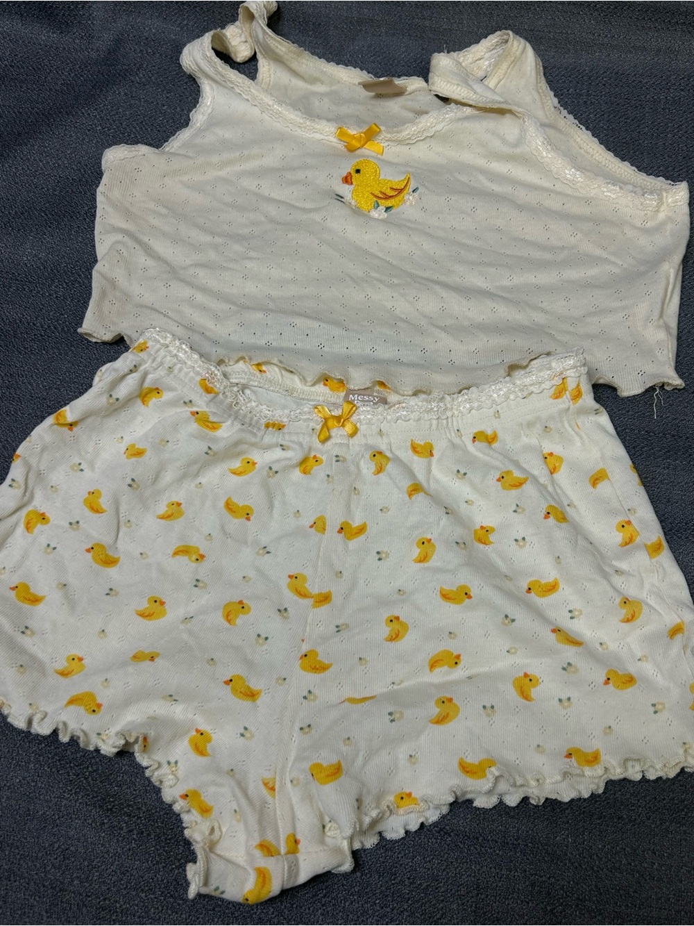 Girls White & Yellow Duck Print Pajama Set - Cute Summer Sleepwear